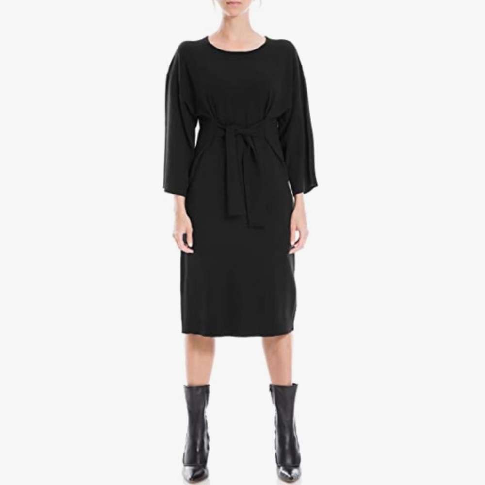 Max Studio Black Crew Neck Long Sleeve Sweater Dress
